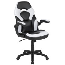 Flash Furniture CH-00095-WH-GG X10 White/Black LeatherSoft Gaming / Racing Office Swivel Chair with Flip-up Arms