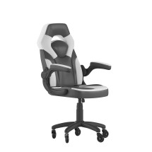 Flash Furniture CH-00095-WH-RLB-GG X10 White/Black LeatherSoft Gaming / Racing Office Chair with Flip-up Arms and Transparent Roller Wheels