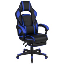 Flash Furniture CH-00288-BL-GG X40 Black/Blue Gaming / Racing Computer Chair with Fully Reclining Back/Arms, Slide-Out Footrest, Massaging Lumbar