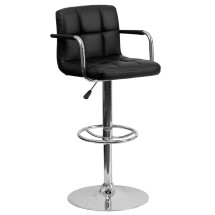 Flash Furniture CH-102029-BK-GG Contemporary Black Quilted Vinyl Adjustable Height Barstool with Arms and Chrome Base