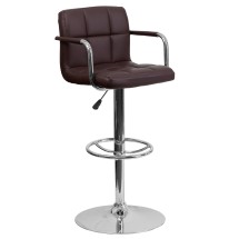 Flash Furniture CH-102029-BRN-GG Contemporary Brown Quilted Vinyl Adjustable Height Barstool with Arms and Chrome Base