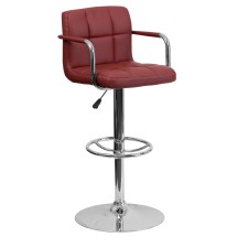 Flash Furniture CH-102029-BURG-GG Contemporary Burgundy Quilted Vinyl Adjustable Height Barstool with Arms and Chrome Base