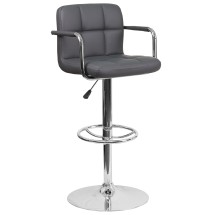 Flash Furniture CH-102029-GY-GG Contemporary Gray Quilted Vinyl Adjustable Height Barstool with Arms and Chrome Base