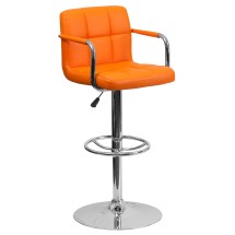 Flash Furniture CH-102029-ORG-GG Contemporary Orange Quilted Vinyl Adjustable Height Barstool with Arms and Chrome Base