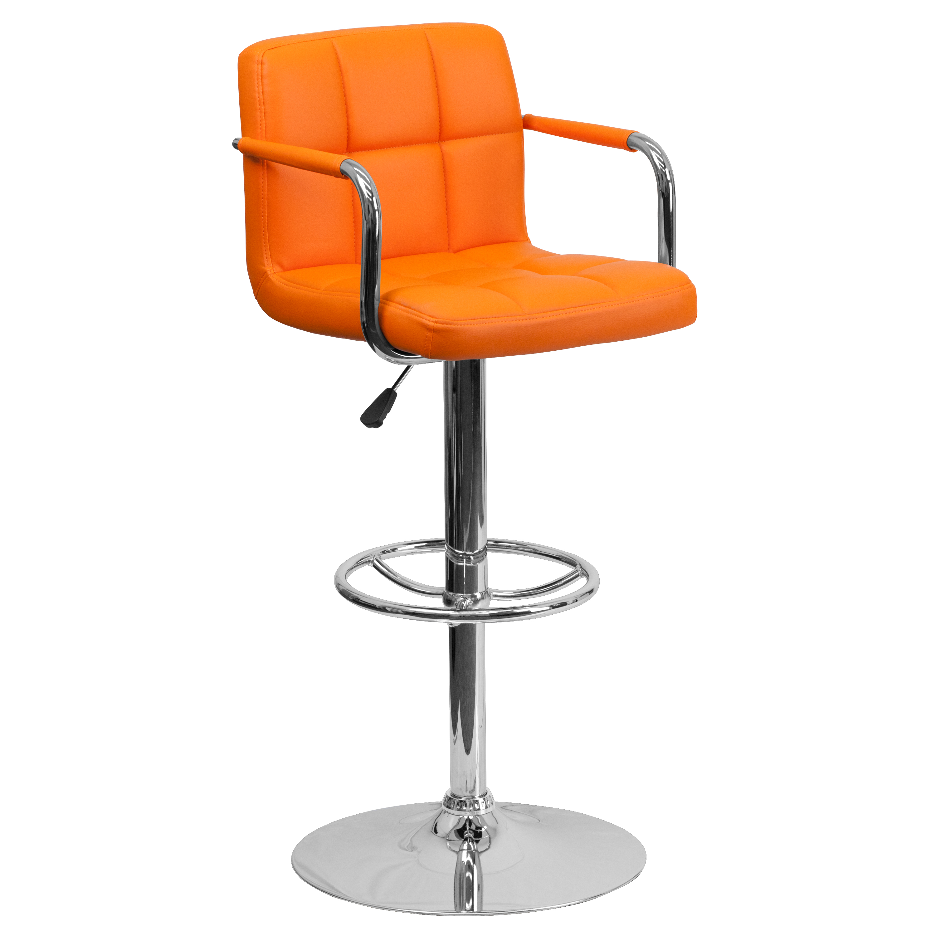 Flash Furniture CH-102029-ORG-GG Contemporary Orange Quilted Vinyl Adjustable Height Barstool with Arms and Chrome Base