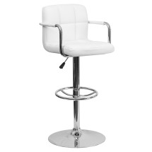 Flash Furniture CH-102029-WH-GG Contemporary White Quilted Vinyl Adjustable Height Barstool with Arms and Chrome Base