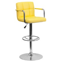 Flash Furniture CH-102029-YEL-GG Contemporary Yellow Quilted Vinyl Adjustable Height Barstool with Arms and Chrome Base