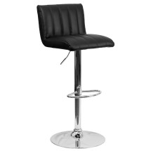 Flash Furniture CH-112010-BK-GG Contemporary Black Vinyl Adjustable Height Barstool with Vertical Stitch Back/Seat and Chrome Base