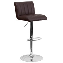 Flash Furniture CH-112010-BRN-GG Contemporary Brown Vinyl Adjustable Height Barstool with Vertical Stitch Back/Seat and Chrome Base
