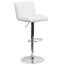 Flash Furniture CH-112010-WH-GG Contemporary White Vinyl Adjustable Height Barstool with Vertical Stitch Back/Seat and Chrome Base