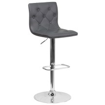 Flash Furniture CH-112080-GY-GG Contemporary Button Tufted Gray Vinyl Adjustable Height Barstool with Chrome Base