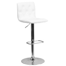 Flash Furniture CH-112080-WH-GG Contemporary Button Tufted White Vinyl Adjustable Height Barstool with Chrome Base