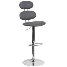 Flash Furniture CH-112280-GY-GG Contemporary Gray Vinyl Ellipse Back Adjustable Height Barstool with Chrome Base