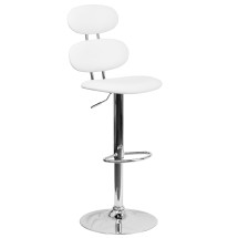Flash Furniture CH-112280-WH-GG Contemporary White Vinyl Ellipse Back Adjustable Height Barstool with Chrome Base