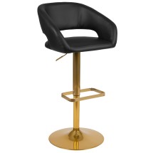 Flash Furniture CH-122070-BK-G-GG Contemporary Black Vinyl Rounded Mid-Back Adjustable Height Barstool with Gold Base