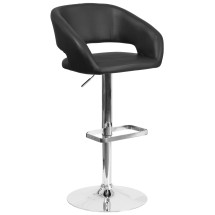 Flash Furniture CH-122070-BK-GG Contemporary Black Vinyl Rounded Mid-Back Adjustable Height Barstool with Chrome Base