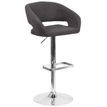 Flash Furniture CH-122070-BKFAB-GG Contemporary Charcoal Fabric Rounded Mid-Back Adjustable Height Barstool with Chrome Base