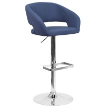 Flash Furniture CH-122070-BLFAB-GG Contemporary Blue Fabric Rounded Mid-Back Adjustable Height Barstool with Chrome Base