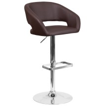 Flash Furniture CH-122070-BRN-GG Contemporary Brown Vinyl Rounded Mid-Back Adjustable Height Barstool with Chrome Base