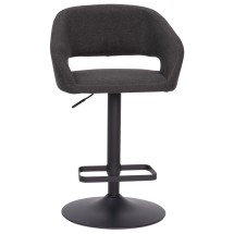 Flash Furniture CH-122070-CHFABBK-GG Contemporary Charcoal Fabric Rounded Mid-Back Adjustable Height Barstool with Black Base