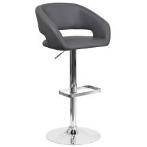 Flash Furniture CH-122070-GY-GG Contemporary Gray Vinyl Rounded Mid-Back Adjustable Height Barstool with Chrome Base