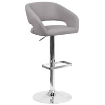 Flash Furniture CH-122070-GYFAB-GG Contemporary Gray Fabric Rounded Mid-Back Adjustable Height Barstool with Chrome Base