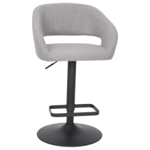 Flash Furniture CH-122070-GYFABBK-GG Contemporary Gray Fabric Rounded Mid-Back Adjustable Height Barstool with Black Base