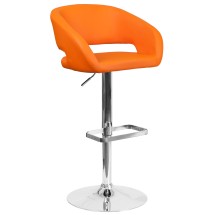 Flash Furniture CH-122070-ORG-GG Contemporary Orange Vinyl Rounded Mid-Back Adjustable Height Barstool with Chrome Base
