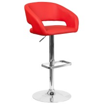 Flash Furniture CH-122070-RED-GG Contemporary Red Vinyl Rounded Mid-Back Adjustable Height Barstool with Chrome Base