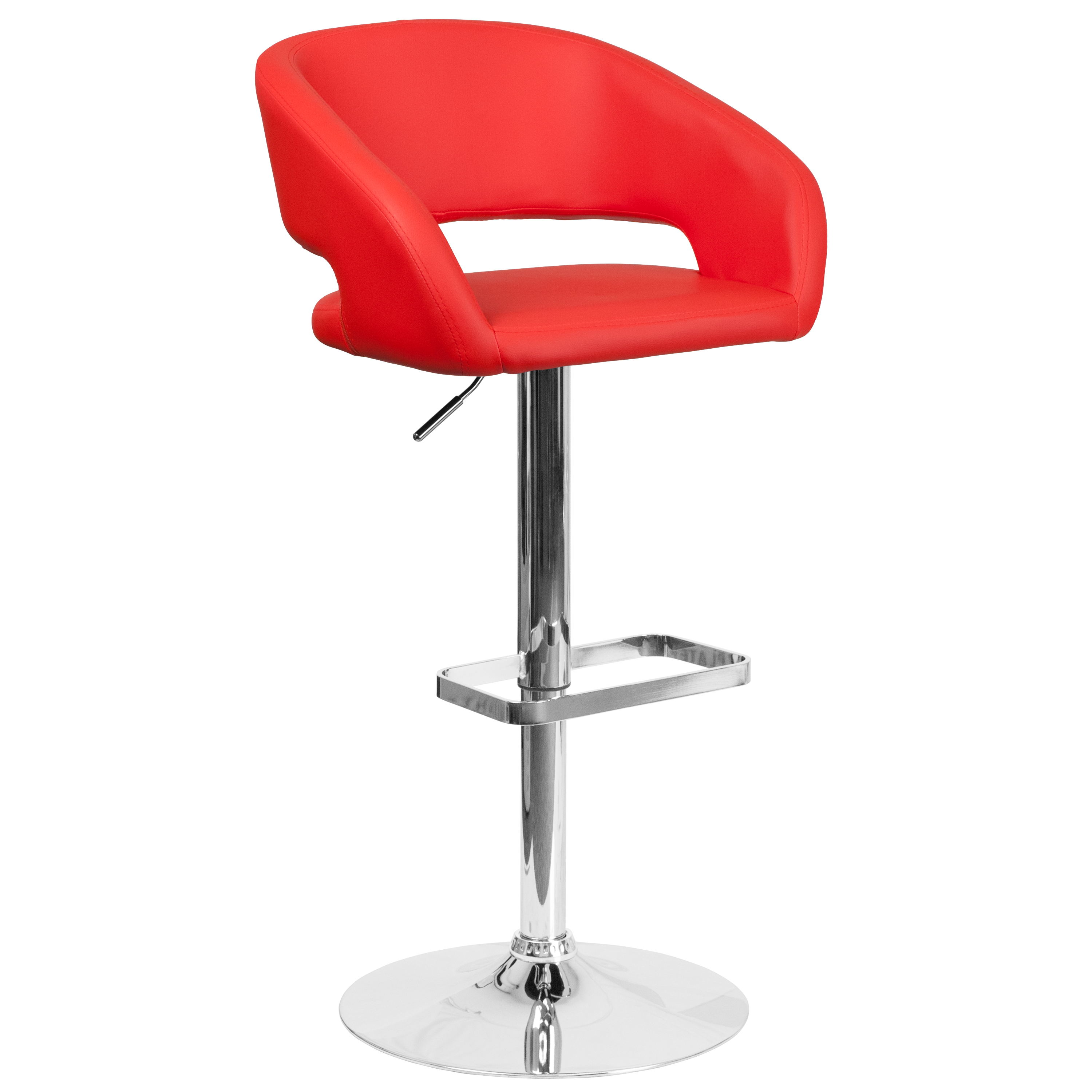 Flash Furniture CH-122070-RED-GG Contemporary Red Vinyl Rounded Mid-Back Adjustable Height Barstool with Chrome Base