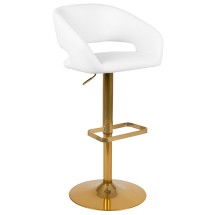 Flash Furniture CH-122070-WH-G-GG Contemporary White Vinyl Rounded Mid-Back Adjustable Height Barstool with Gold Base