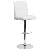 Flash Furniture CH-122090-WH-GG Contemporary White Vinyl Adjustable Height Barstool with Vertical Stitch Panel Back and Chrome Base