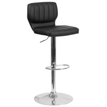 Flash Furniture CH-132330-BK-GG Contemporary Black Vinyl Adjustable Height Barstool with Vertical Stitch Back and Chrome Base