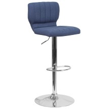 Flash Furniture CH-132330-BLFAB-GG Contemporary Blue Fabric Adjustable Height Barstool with Vertical Stitch Back and Chrome Base