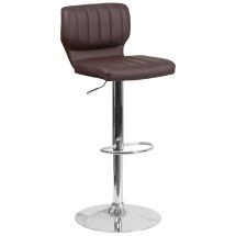 Flash Furniture CH-132330-BRN-GG Contemporary Brown Vinyl Adjustable Height Barstool with Vertical Stitch Back and Chrome Base