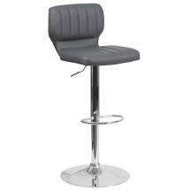 Flash Furniture CH-132330-GY-GG Contemporary Gray Vinyl Adjustable Height Barstool with Vertical Stitch Back and Chrome Base