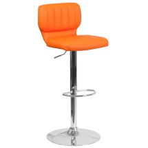Flash Furniture CH-132330-ORG-GG Contemporary Orange Vinyl Adjustable Height Barstool with Vertical Stitch Back and Chrome Base