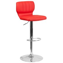 Flash Furniture CH-132330-RED-GG Contemporary Red Vinyl Adjustable Height Barstool with Vertical Stitch Back and Chrome Base