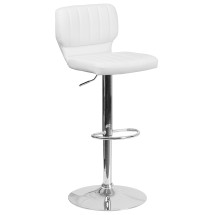 Flash Furniture CH-132330-WH-GG Contemporary White Vinyl Adjustable Height Barstool with Vertical Stitch Back and Chrome Base