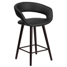 Flash Furniture CH-152561-BK-VY-GG 23.75'' High Contemporary Cappuccino Wood Black Vinyl Counter Height Stool