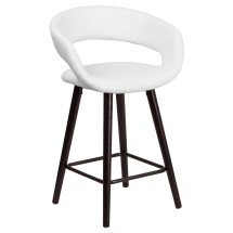 Flash Furniture CH-152561-WH-VY-GG 23.75'' High Contemporary Cappuccino Wood White Vinyl Counter Height Stool