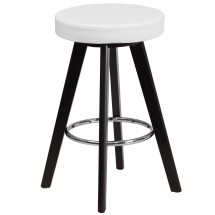 Flash Furniture CH-152600-WH-VY-GG 24'' High Contemporary Cappuccino Wood Counter Height Stool with White Vinyl Seat