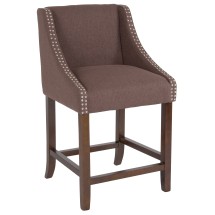 Flash Furniture CH-182020-24-BN-F-GG 24''H Transitional Walnut Counter Height Stool with Accent Nail Trim in Brown Fabric