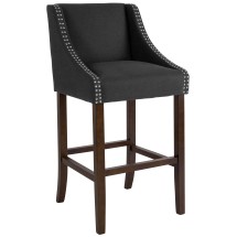 Flash Furniture CH-182020-30-BK-F-GG 30&quot; Transitional Walnut Barstool with Accent Nail Trim in Charcoal Fabric
