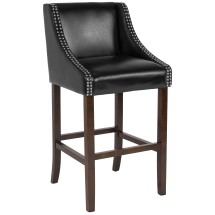 Flash Furniture CH-182020-30-BK-GG 30" Transitional Walnut Barstool with Accent Nail Trim in Black LeatherSoft