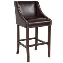 Flash Furniture CH-182020-30-BN-GG 30&quot; Transitional Walnut Barstool with Accent Nail Trim in Brown LeatherSoft