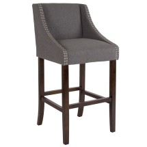Flash Furniture CH-182020-30-DKGY-F-GG 30&quot; Transitional Walnut Barstool with Accent Nail Trim in Dark Gray Fabric