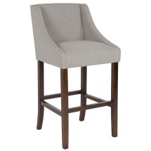 Flash Furniture CH-182020-30-LTGY-F-GG 30&quot; Transitional Walnut Barstool with Accent Nail Trim in Light Gray Fabric