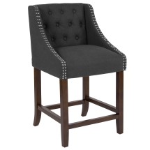 Flash Furniture CH-182020-T-24-BK-F-GG 24''H Transitional Tufted Walnut Counter Height Stool with Accent Nail Trim in Charcoal Fabric