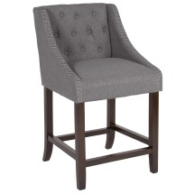 Flash Furniture CH-182020-T-24-DKGY-F-GG 24''H Transitional Tufted Walnut Counter Height Stool with Accent Nail Trim in Dark Gray Fabric